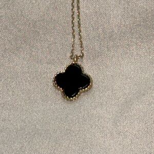 Park Lane Gold Trim Black Clover Pendant Necklace